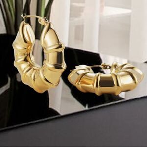 ZARA BAMBOO 18K GOLD FAMOUS DESIGNER HOOP EARRINGS